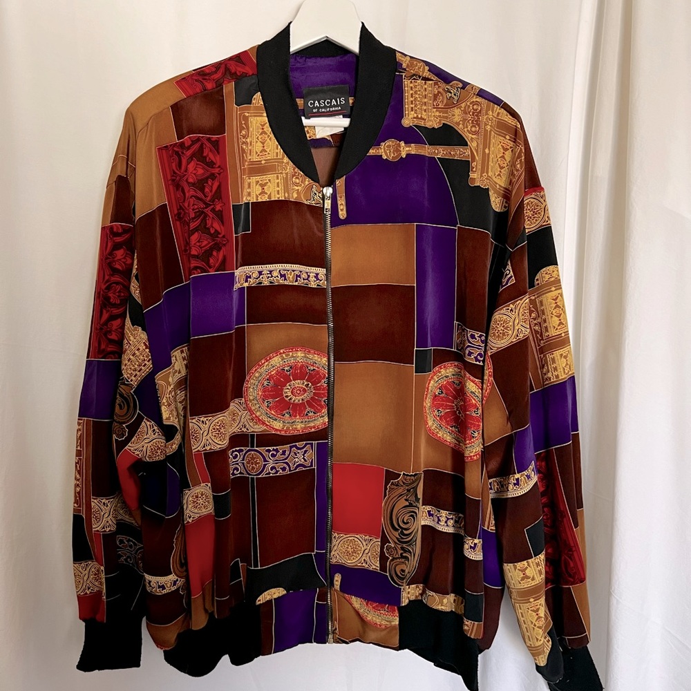 Vintage scarf print bomber jacket